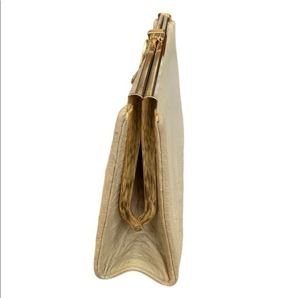 Corbeau 1980’s Vintage Nude Beige Neutral Ostrich Vintage Leather Clutch Bag - Picture 7 of 12